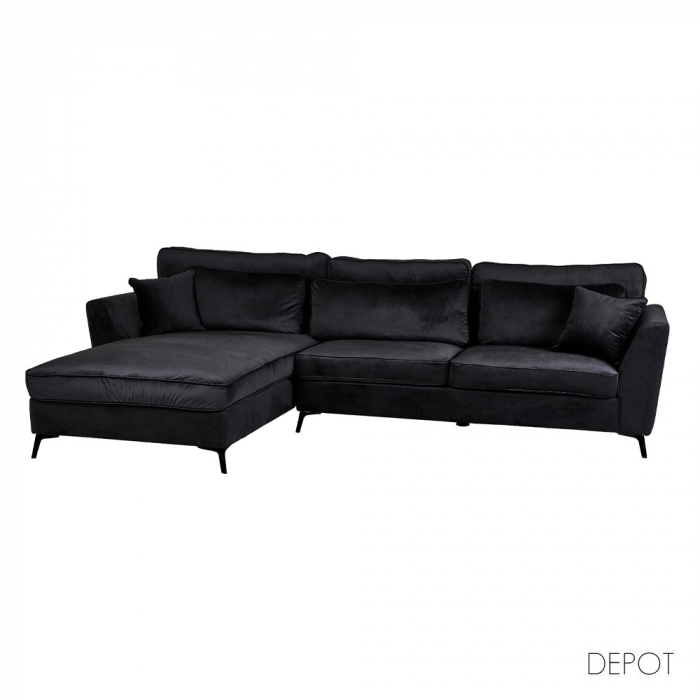 Colțar stânga Forever din catifea neagră cu picioare metalice – design modern [1]