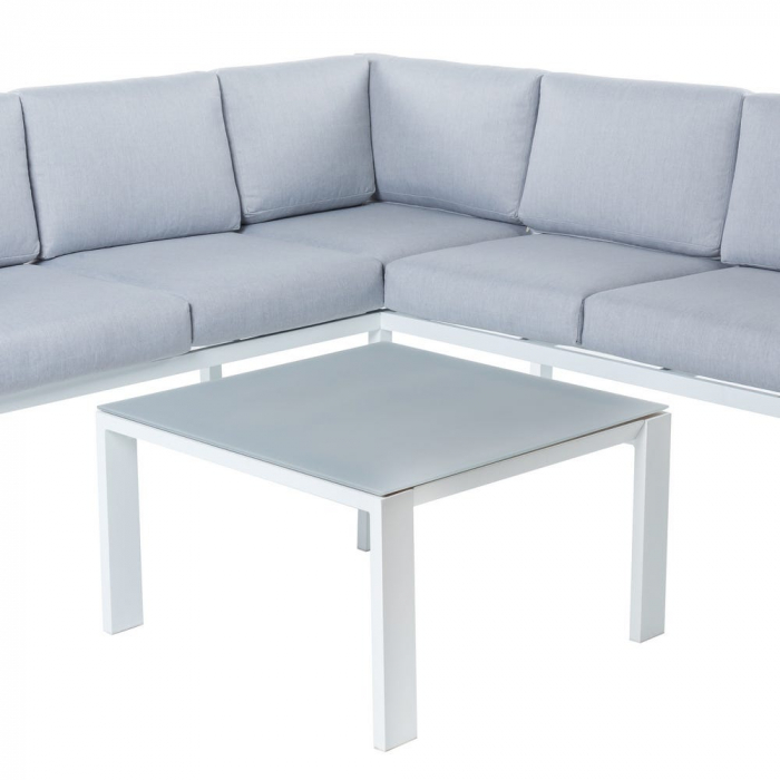 Colțar THAIS alb – aluminiu mat, perne impermeabile gri, design mediteranean [5]