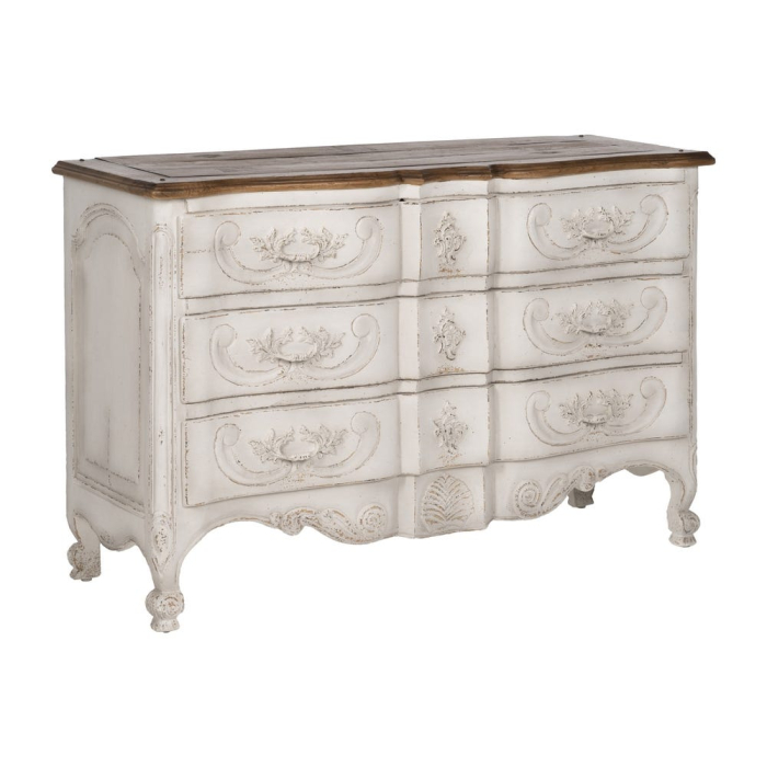 Comoda alba din lemn de mindi cu decor floral sculptat [3]