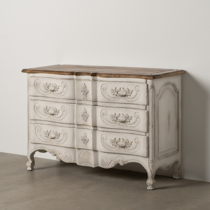 Comoda alba din lemn de mindi cu decor floral sculptat [2]