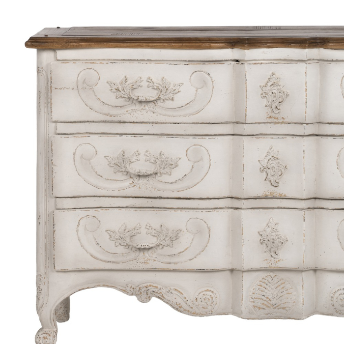 Comoda alba din lemn de mindi cu decor floral sculptat [6]