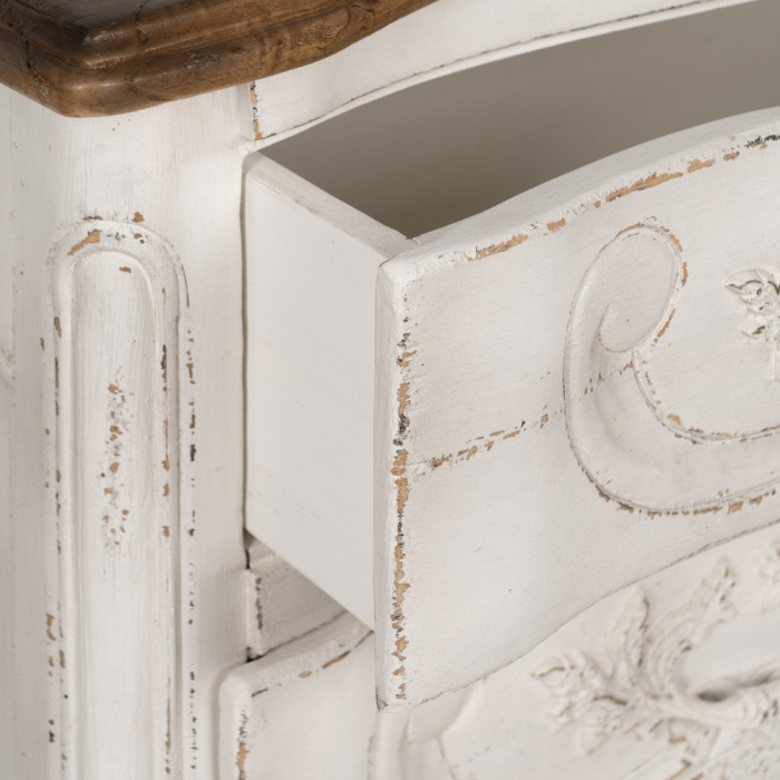 Comoda alba din lemn de mindi cu decor floral sculptat [7]