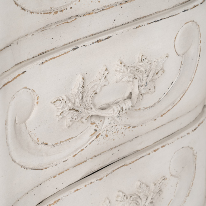 Comoda alba din lemn de mindi cu decor floral sculptat [9]