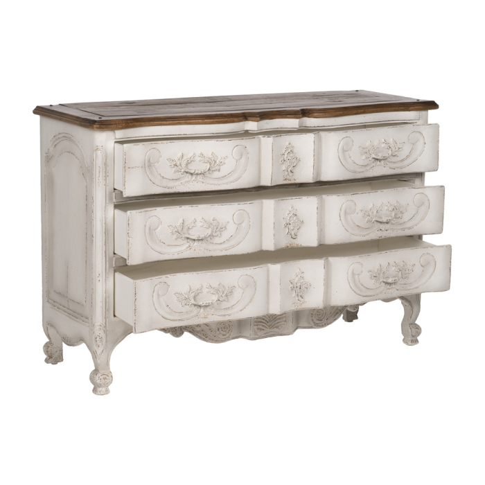 Comoda alba din lemn de mindi cu decor floral sculptat [3]