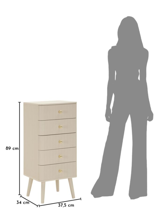 Comodă albă din lemn de pin și MDF cu 5 sertare texturate design modern [9]