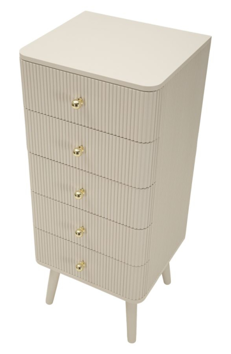 Comodă albă din lemn de pin și MDF cu 5 sertare texturate design modern [6]