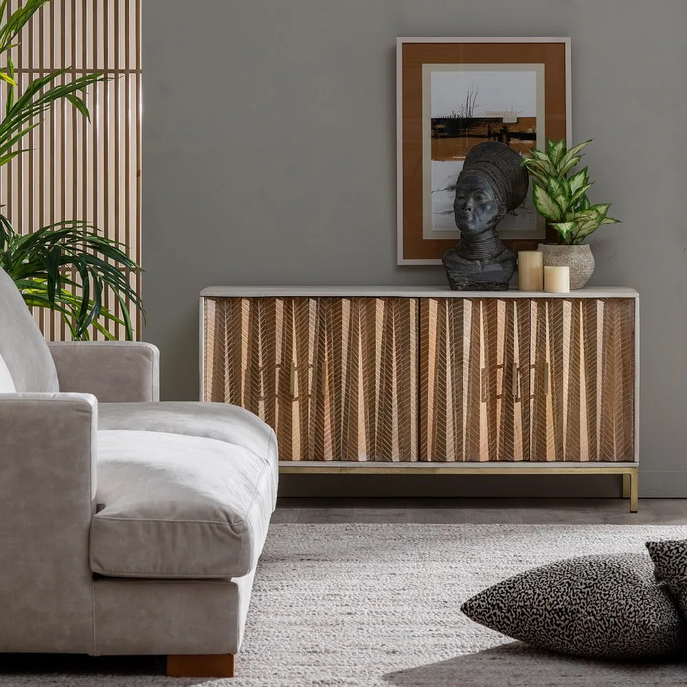 Comoda Artizanala Antique, Lemn Mango, Alb Auriu - CreativDeco.ro [2]
