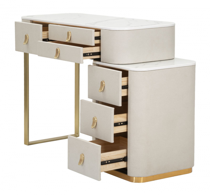 Comoda Beauty, Lemn/MDF/Metal, crem/auriu [5]