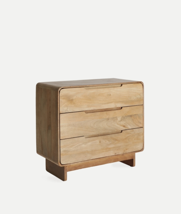 Comodă cu 3 sertare din lemn de mango maro deschis – comodă scandinavă cu depozitare practică [5]