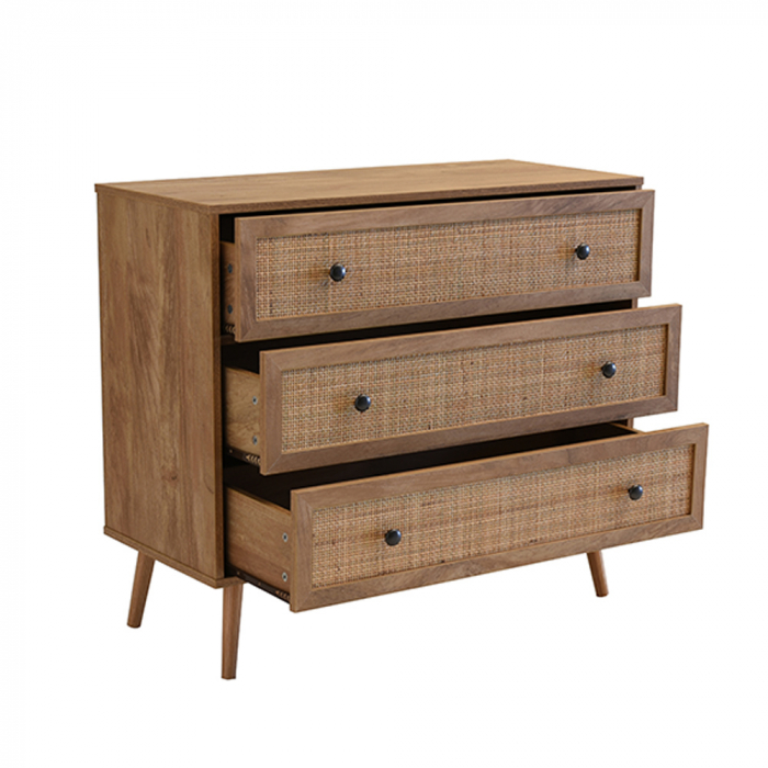 Comodă cu 3 sertare natural cu rattan Ammos [4]