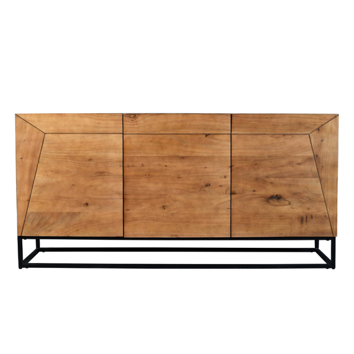 Comodă cu 3 uși din lemn de salcâm maro cu design geometric [4]