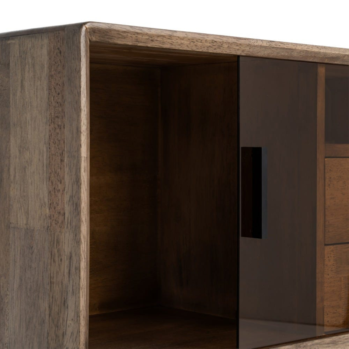 Comoda din lemn maro cu sertare si usa din sticla [7]