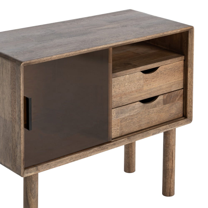 Comoda din lemn maro cu sertare si usa din sticla [5]