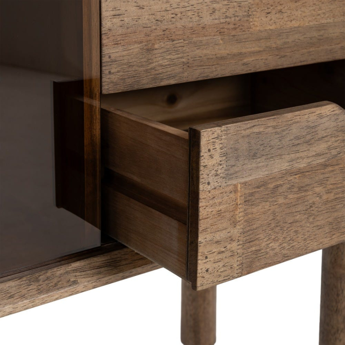 Comoda din lemn maro cu sertare si usa din sticla [9]