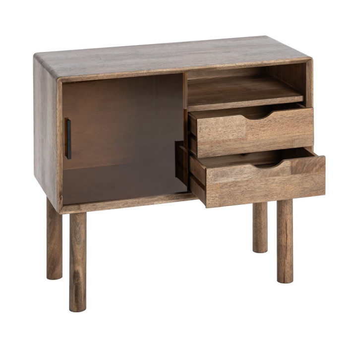 Comoda din lemn maro cu sertare si usa din sticla [4]