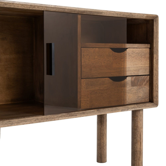 Comoda din lemn maro cu sertare si usa din sticla [8]