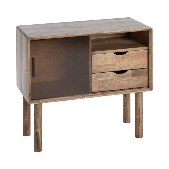 Comoda din lemn maro cu sertare si usa din sticla [3]