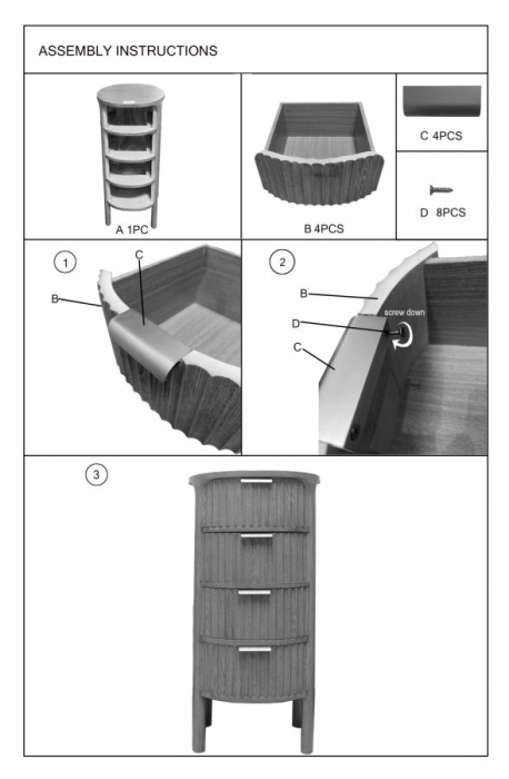 Comodă lemn cu 4 sertare fronturi canelate și mânere aurii [10]
