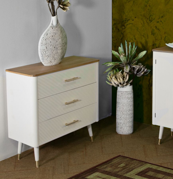 Comoda Matera | 3 Sertare Albe | Aspect Valurit | CreativDeco [8]