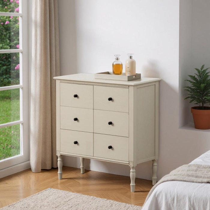 Comodă gri deschis din MDF și lemn de pin cu 6 sertare 75 x 33 x 75 cm [1]