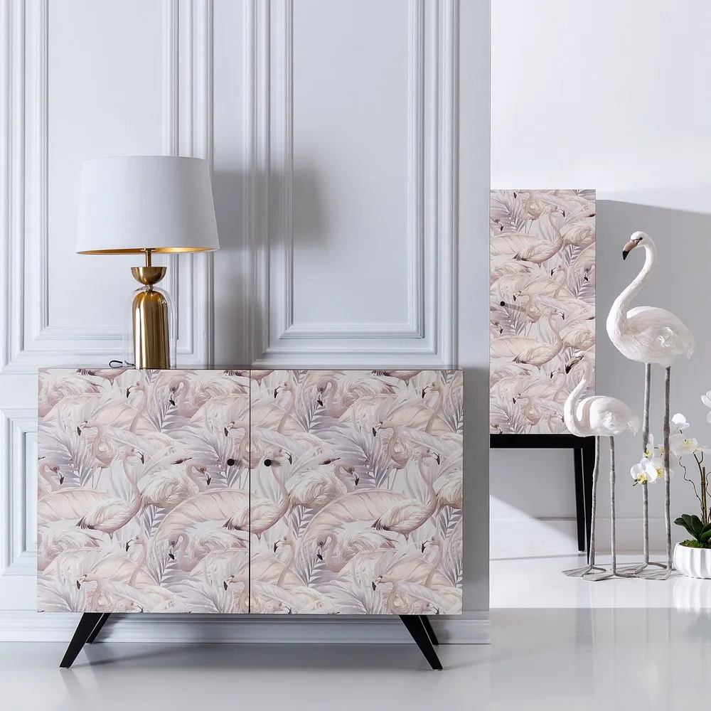 Comoda Living Flamingo, Lemn Brad, Negru Roz - creativdeco.ro [2]