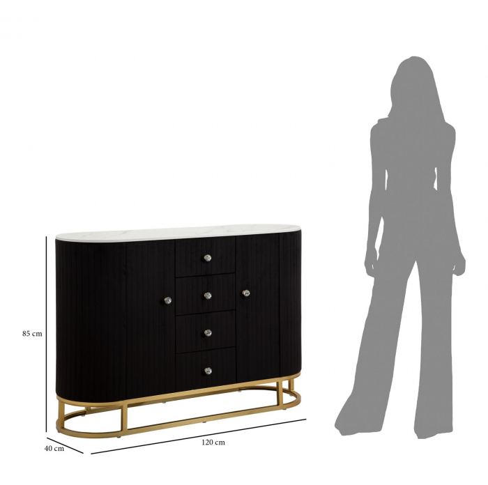 Comoda Montpellier, negru/auriu, lemn/metal/catifea [9]