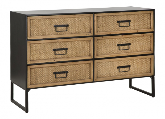 Mobilier metalic dormitor stil rustic - comoda cu 6 sertare si 2 noptiere negre [2]