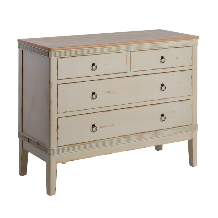 Comodă shabby chic crem cu blat natur și 4 sertare [2]