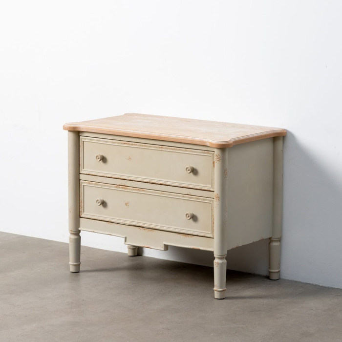 Comodă shabby chic crem mică cu blat natur și 2 sertare [8]