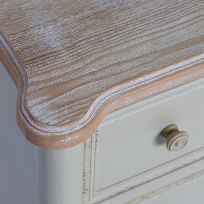 Comodă shabby chic crem mică cu blat natur și 2 sertare [3]