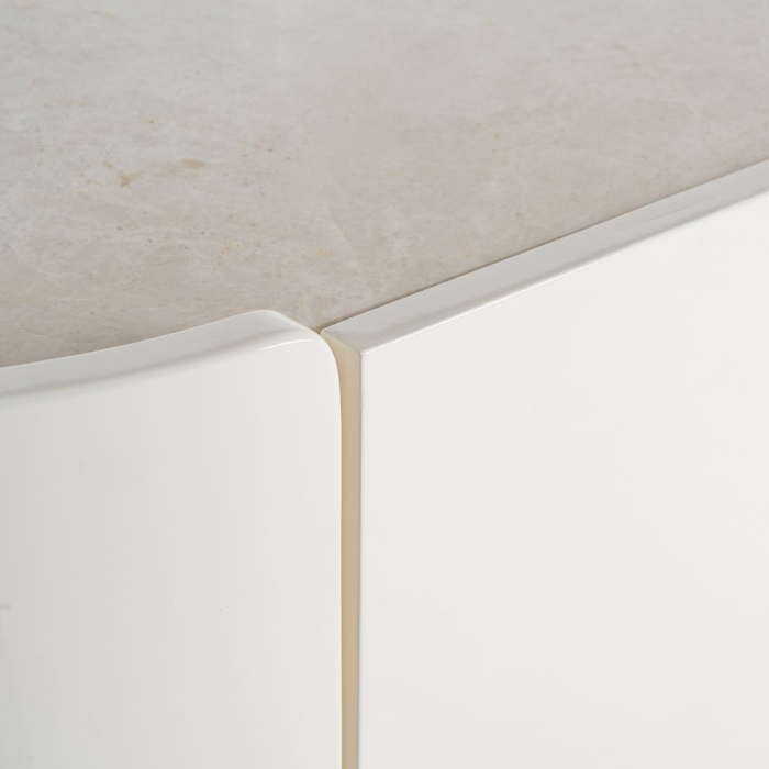 Comoda tip bufet din MDF lacuit crem cu blat din marmura design sculptural [8]