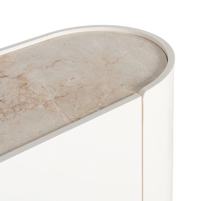 Comoda tip bufet din MDF lacuit crem cu blat din marmura design sculptural [9]