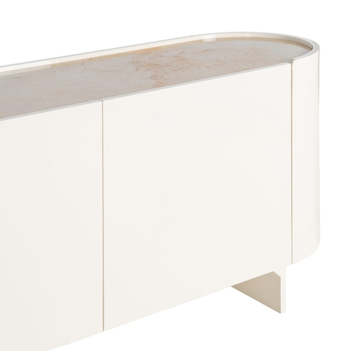 Comoda tip bufet din MDF lacuit crem cu blat din marmura design sculptural [5]