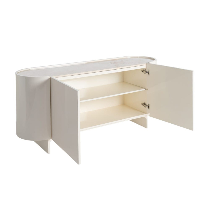 Comoda tip bufet din MDF lacuit crem cu blat din marmura design sculptural [4]