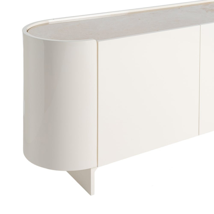 Comoda tip bufet din MDF lacuit crem cu blat din marmura design sculptural [6]
