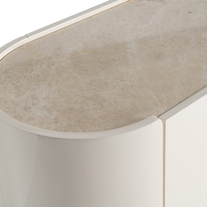 Comoda tip bufet din MDF lacuit crem cu blat din marmura design sculptural [7]