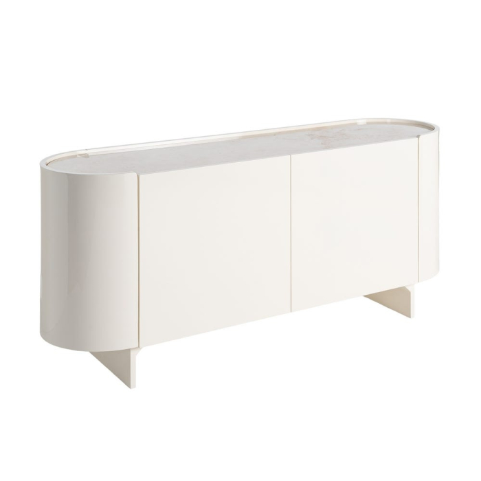 Comoda tip bufet din MDF lacuit crem cu blat din marmura design sculptural [3]