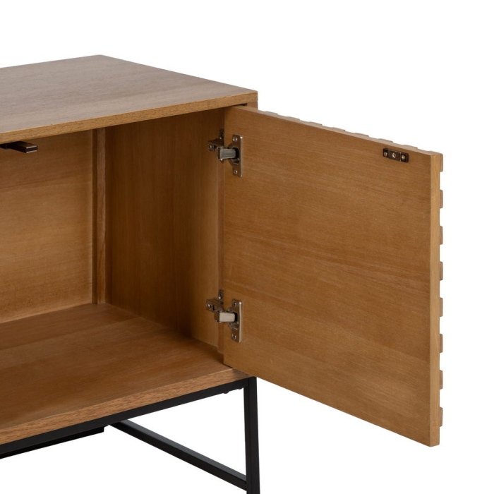 Comodă TV din lemn cu front texturat – nișă centrală și sertar [6]