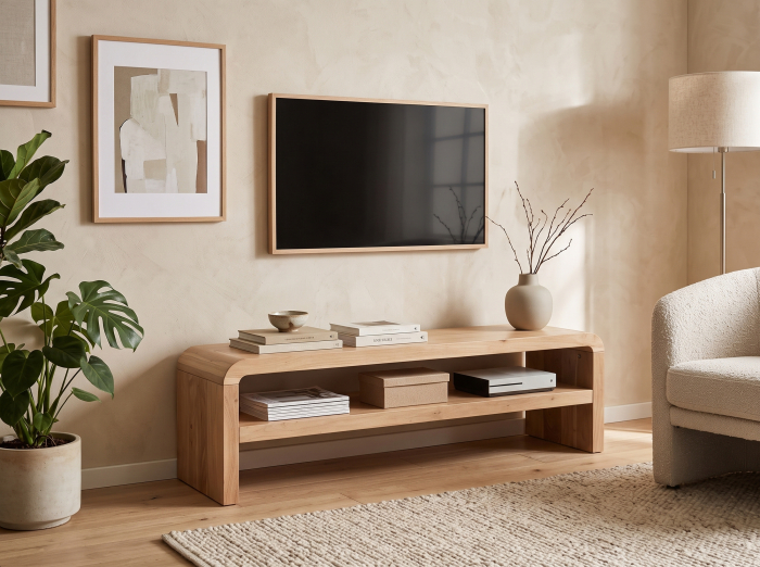 Comoda TV din lemn de acacia maro deschis Breil 145 x 45 cm [2]