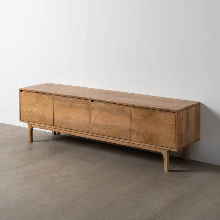 Comodă TV din lemn de mango cu fronturi plane natur [11]