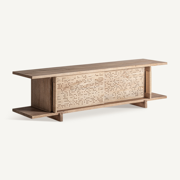 Comodă TV din lemn de mango cu uși glisante și design perforat Jacquard [2]