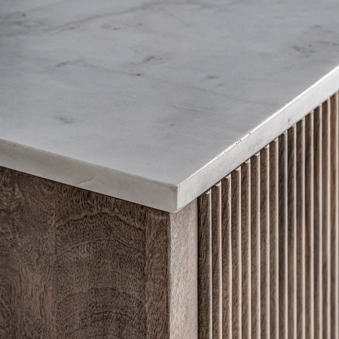 Comodă TV din lemn de mango cu blat din marmura si fronturi riflate [5]