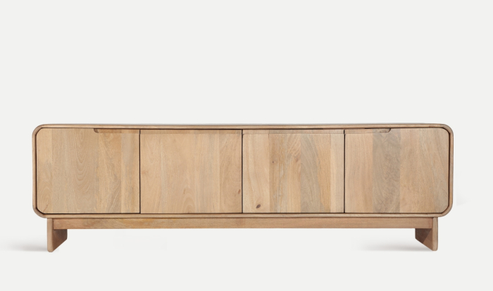 Comodă TV din lemn de mango maro deschis – comodă media cu 4 uși și compartimente încăpătoare [3]