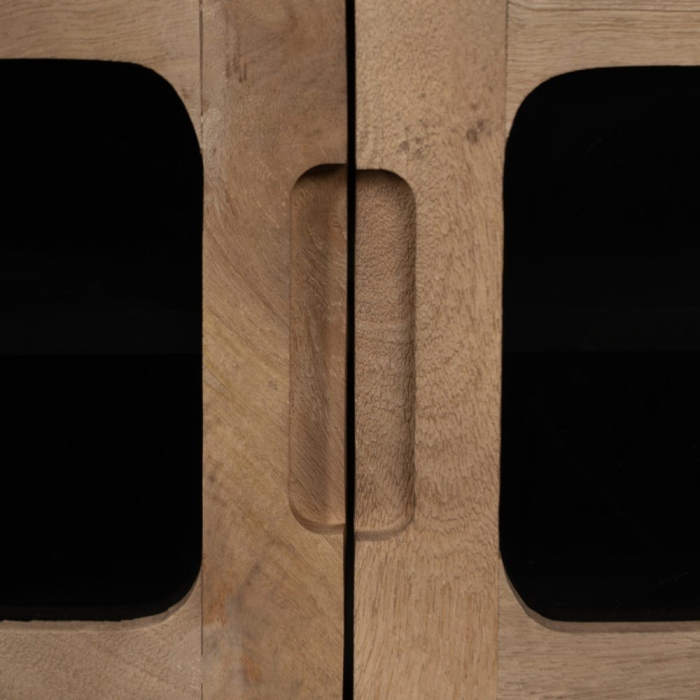 Comoda TV din lemn de mango natural cu fronturi din sticlă – nișă centrală și sertar [10]