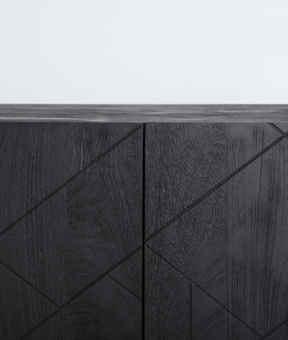 Comodă TV din lemn de mango negru cu 4 uși și fronturi geometrice [4]