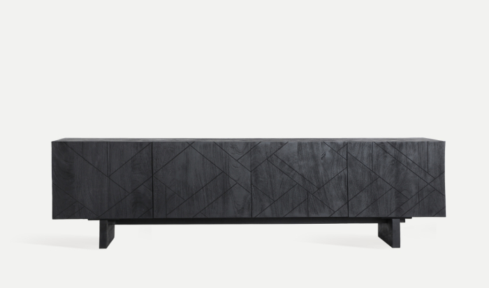 Comodă TV din lemn de mango negru cu 4 uși și fronturi geometrice [5]