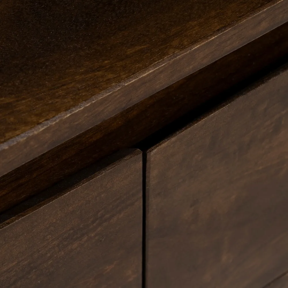 comoda tv din lemn mango maro doua sertare si raft deschis design simplu [5]