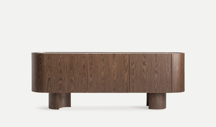 Comodă TV din lemn maro cu 3 uși, design japandi [2]