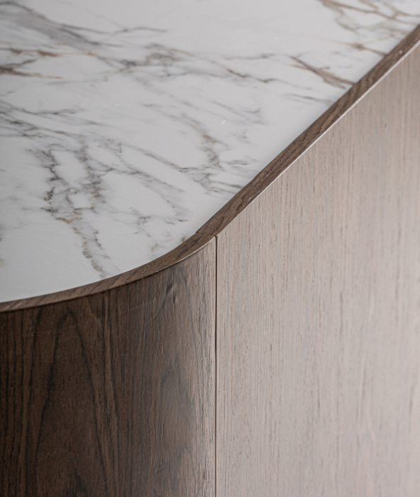 Comodă TV din lemn maro cu 3 uși, design japandi [5]