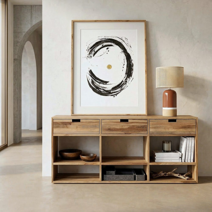 Comodă TV din lemn reciclat de tec maro cu 3 sertare si 6 compartimente 140x30x55 cm [2]